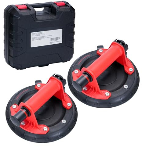 Welsberg 2 Stück Saugheber mit Aufbewahrungskiste, Glassauger Saughalter Glasheber Tragkraft jeweils 100kg, Durchmesser 203 mm, Professioneller Vakuumheber für Glas, Bodenfliesen, Marmorplatten, Möbel