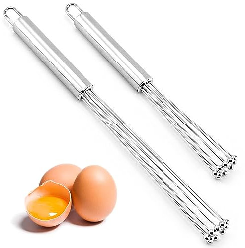 2 Pieces Hand Whisk, Stainless Steel Ball Whisk Large and One Small for Cooking, Blending, Beating, Stirring