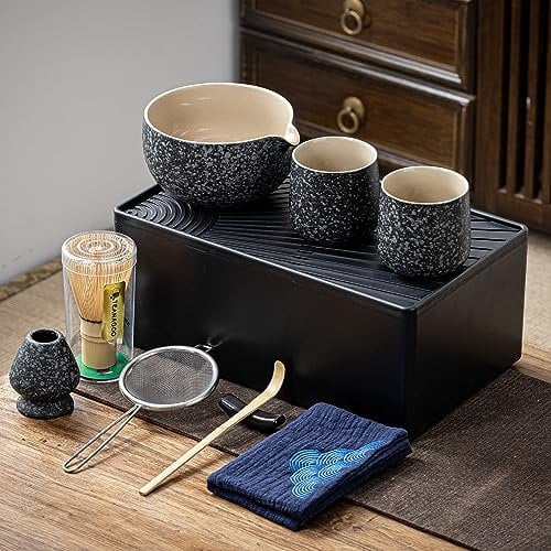 TEANAGOO 12 Pcs Matcha Whisk,Ceramic Matcha Set,Matcha Kit for Ceremony,Complete Travel Matcha Tea Set,Matcha Set Whisk and Bowl with 2 Cups(7.2oz)/Traveling Bag,Gifts for Matcha Lover