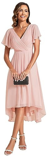 Ever-Pretty Vestito Elegante Donna Cerimonia Manica Corta Collo a V Gonna Midi EG01923 Rosa 46