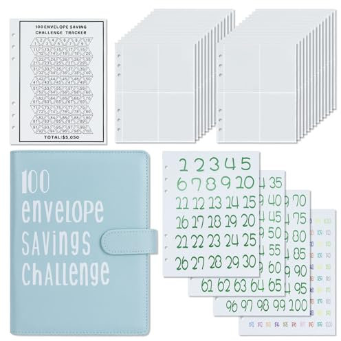 100 Umschläge Challenge Binder, A5 Geld sparen Budget Binder mit Geldumschlägen, Einsparungen Herausforderungen, Buch um $5.050 zu sparen