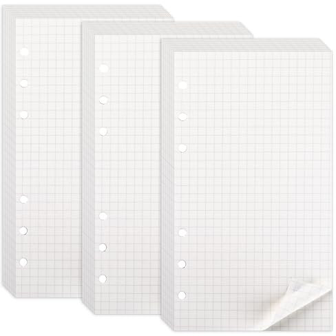 135 Blätter A6 Nachfüllpapier, 3 Pack A6 Papier Kariert Nachfüllbar Notizpapier 6 Löcher Nachfülleinlagen Loose Notizpapier A6 Refill Paper für Binder Notizbuch Tagbuch Skizze