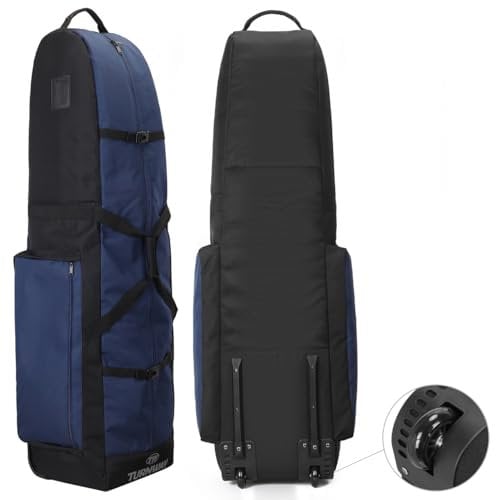 TurnWay Foldable Golf Travel Bag, Heavy Duty 900D Polyester Club Bag Waterproof Carry Bag Travel Case Cart Bag with Wheels, Soft-Sided Spacial Size for Golf GearTransportation (Blue)