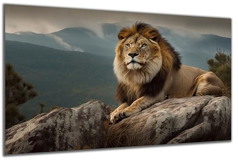 DARO Design - Wand-Bild auf 6mm HDF 30x20 cm Löwe auf Fels - Wand-Deko Bilder Geschenk