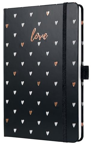 SIGEL J5335 Wochenkalender Jolie 2025, Dark Love, ca. A5, schwarz, Hardcover, Gummiband, Stiftschlaufe, Einstecktasche, 174 Seiten, vegan, Buchkalender, Terminplaner