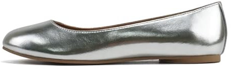 Soda Kreme Comfortable Basic Shoes Women Ballet Flat Round Toe Gel Insole, Silver, 4 UK