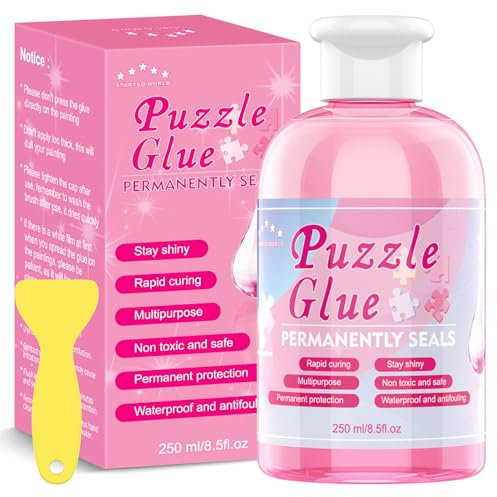 STARTSO WORLD Jigsaw Puzzle Glue 250ml - Upgraded With New Sponge Head for 3000/4500/5000 Pieces - Clear Glue for Adults and Children