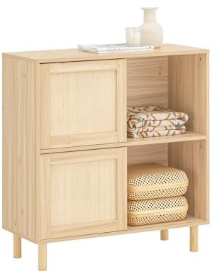 SoBuy Buffet avec 2 Portes Coulissantes Commode Meuble de Cuisine Meuble de Couloir Meuble d'Appoint Meuble de Rangement pour Entrée, Salon, etc. Naturel, 80x35x87cm, FSB87-N