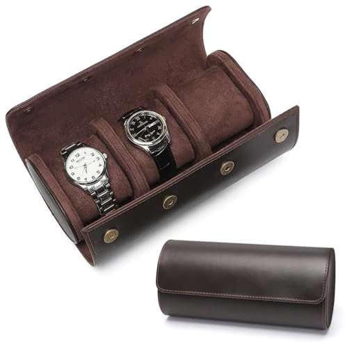 Editbar Uhrenrolle Reisetasche für 3 Uhren, 3 Slots Uhrbox für Männer Und Frauen, Tragbare Leder Uhrenrollen, Uhrenschatulle mit Herausnehmbaren Uhrenkissen, Organizer and Display Aufbewahrung