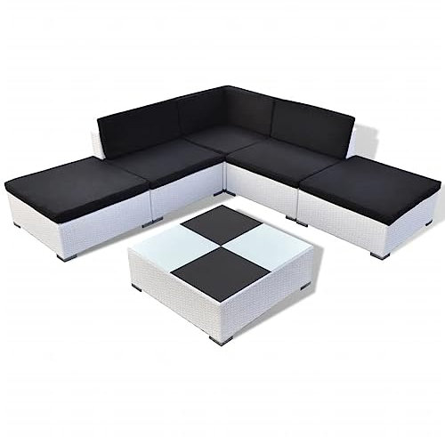 Makastle 6-TLG. Gartenmöbel Set, Gartensofa mit Kissen & Tisch, Outdoor Lounge Sofa Balkonmöbel Terrassenmöbel Gartengarnitur Sitzgruppe für Terrasse und Balkon, Poly Rattan Weiß