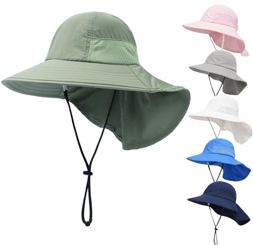 QIYIENDIAN Baby Kleinkind Sonnenhut UPF 50+ Einstellbare Sonnenschutz Eimer Hüte Kappe für Kinder Jungen Mädchen(Army Green,2-6Y)