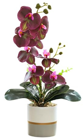 Genérico Orquídea Artificial Amarilla de Dos Puntas Realista Phalaenopsis de Silicona de Ocho Cabezas en Maceta Flor de Mariposa Blanca de Imitación (Rojo)