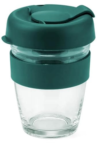 Reusable Glass Coffee Cup/Travel Mug with Lid - Heat Resistant Sleeve Surround Eco Friendly with Plugged Removable Lid (Green)
