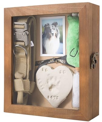 Leuyuee Pfotenabdruck Set Hund Fotorahmen Haustier Halsband Keepsake Frame Pet Memorial Shadow Box mit Clay Paw Print Impression Kit, Heimdekoration für Haustierbesitzer