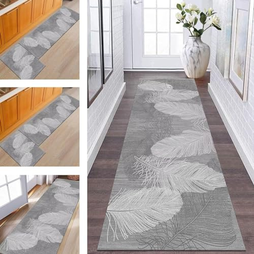 ZESEWU Teppich Läufer Flur Küche Waschbar rutschfest Korridor Teppichmatten 120X150CM Grau Abstrakt Küchenteppich Flurteppich Schlafzimmer Esszimmer Polyester Teppichläufer Meterware Anpassbar