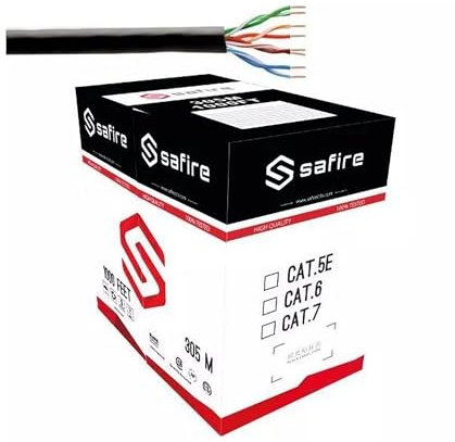 Cable UTP - Categoría 5E - Bobina de 305 metros - Cubierta negra - Diámetro 5,5 mm - Especial para exteriores