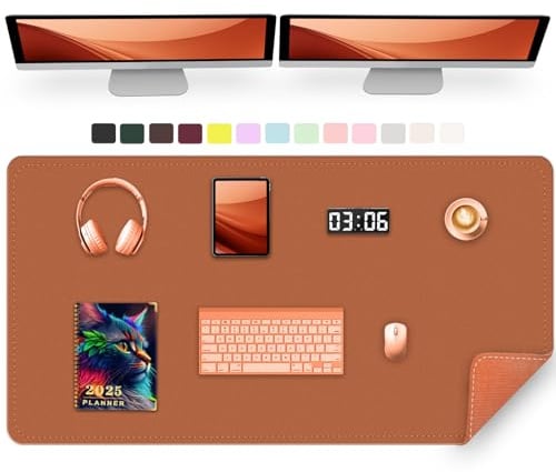 PU Leder Schreibtischunterlage, 120 x 43 cm Maus Tastaturunterlage, rutschfeste Schreibtischmatten, Computer und Laptopunterlage für den Schreibtisch für Haus & Büro (Russet Braun)