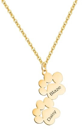 Slyzzcjb Personalized Paw Print Name Necklace with 1-4 Names, Custom Engraved Paw Print Necklace, Pet Memorial Jewelry for Pet Lovers, Gift Mothers Day Gift for Pet Mom(Silver/Rose/Gold)