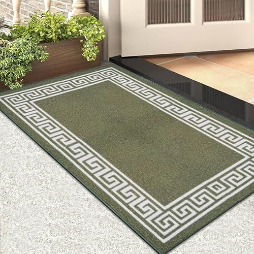 Cozy Haven Athena Door Mat – Non-Slip Washable Doormat, Heavy Duty Welcome Dirt Trapper, Water Absorbent Floor Mat for Indoor/Outdoor Use, Front Entrance, and Kitchen (Green & Cream, 40x60 cm)