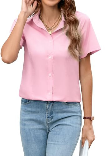 Stamain Camicia Donna Estiva Rosa Bluse Ufficio Camicette Donna Manica Corta Leggera Blusa Eleganti XL