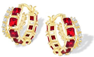 Mesovor Goldene Doppel Creolen Ohrringe für Damen, 14K Vergoldete Farbige Zirkonia Creolen Ohrringe, Gold Earrings, Schmuck Geschenke (Rot)