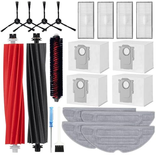 iRobacc Lot de 21 Accessoires pour Roborock S8 PRO Ultra, 2 Brosses Principales, 4 Brosses Latérales, 4 Sacs à Poussière, 4 Filtres HEPA, 4 Serpillères, Pièces de Rechange