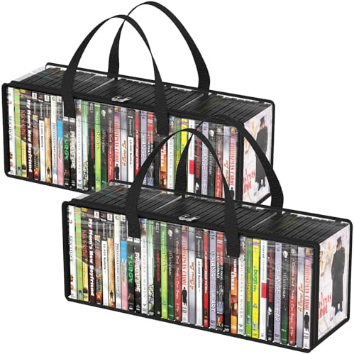 Lifewit DVD Aufbewahrungstaschen 2er, Fasst bis zu 70 DVDs (je 35 Stück) | Durchsichtige PVC DVD Hüllenhalter mit Griffen, Frontfenster mit Reißverschluss, Stapelbarer Behälter für Discs, Filmhüllen