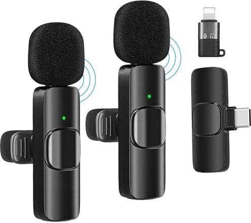 Lavalier Mikrofone für iPhone,Kabellose Clip-Mikrofone (iOS&USB-C 2Mic) für Videoaufnahmen,Interviews,Konferenzen,Podcasts,Live-Streaming