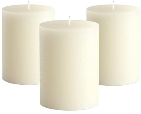 Rauchfreie Stumpenkerzen für stilvolle Ambiente – Hygge-Deko für Zuhause, Hochzeit & Wellness (Elfenbeinfarben, 7,5 x 7,5cm(3er-Pack))