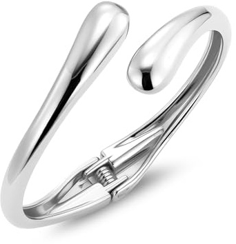 ALEXCRAFT 14K Goldplated Silver Bracelets Chunky Teardrop Cuff Bangle | Adjustable Waterdrop Cuff Bracelets Open Curved Bangle Large Wide Hammered Statement Bangle for Women Lady Mom Jewelry Gifts