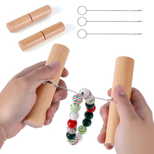 BOXOB Knot Grippers Tool for Silicone Beads, Include One Pair Beech Knotting Tightener & 3pcs Stainless Steel Loop Turner Puller Tools Knot Tying Tightening Tool for Wristlets Bracelets Keychains