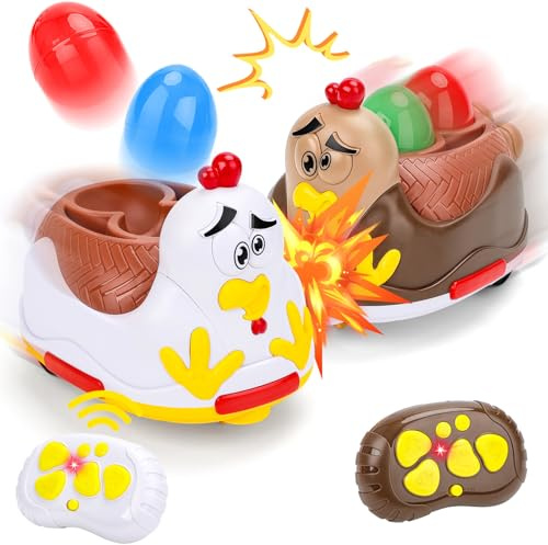 deAO Fernbedienung Cartoon Autoscooter ab 3 Jahre, 2 Stück Ferngesteuertes Auto mit 2 Fernbedienung, RC Rennwagen SpielzeugGeburtstagsgeschenk für Kinder über 2 3 Jahre