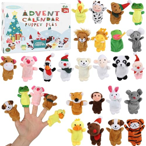 Adventskalender 2025 Kinder 24 Tiere Fingerpuppen Fingerspiele Kinder Weihnachtskalender Weihnachten Geschenken für Baby Kleinkind Jungen Mädchen