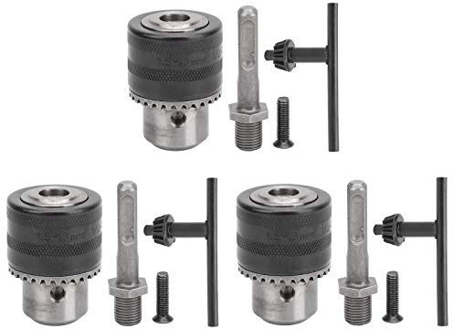 3 Sets Keyed Drill Chuck Set | 1 / 2in - 20UNF & 1.5-13mm | Electric Hammer Conversion Kit | High Carbon Steel with Manual Adjustment