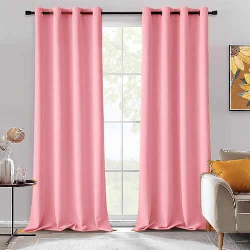Générique Lot de 2 Rideau Occultants Uni- 140x260 (lxH)-Gris- Tenture Opaque à Oeillets Isolation Thermique et Acoustique (Rose)