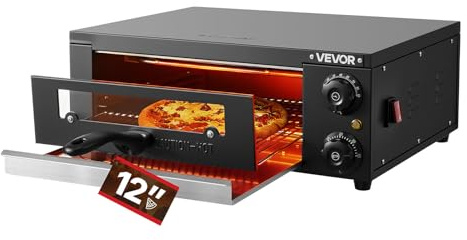 VEVOR Horno Eléctrico para Pizza, Horno de Sobremesa, 25-300 °C, 1450 W, con Control de Tiempo y Temperatura, Dos Resistencias y Parrilla, Ideal para Cocinas y Hostelería, 475 x 536 x 187 mm