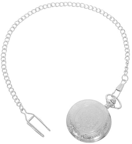 Klassische Vintage Quarz Taschenuhr mit Arabischen Ziffern für Herren | Silber, Klappdeckel und Hänge Design, Legierung und Kunststoff, für Freizeit und Sammlung