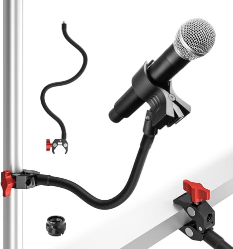 Gooseneck Microphone Stand, 19.69 Adjustable Mic Clip with 3/8 to 5/8 Adapter, Heavy Duty Metal Super Crab Desk & Pole Clamp Mic Holder Compatible with Shure/Fifine/AT2020/Pyle/Blue Snowball/Razer