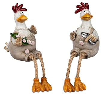 formano Deko Huhn Berta Figur mit Seil-Beinen, Frühling Ostern Dekoration, 14cm, 2 Stück Set