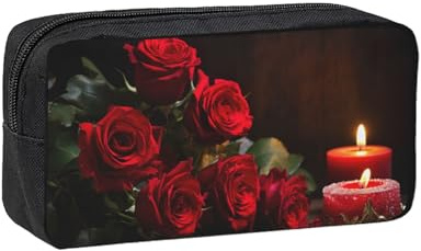 Hingor Red Rose with Candle Print Big Capacity Pencil Case Pencil Pouch Pen Case School Supplies Cute Pencil Box