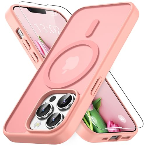 Vansdon Cover Magnetica per iPhone 13 Pro Max con 1 Pezzi Vetro Temperato | Rosa, Compatibile con Magsafe, Protezione anticaduta di livello militare, Custodia Traslucida Opaca Sottile Antiurto
