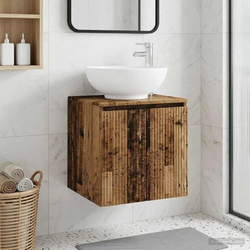 mzdioop Lavabo mural en bois vieilli avec surface en bois 49,5 x 44,5 x 65 cm, meuble sous lavabo avec espace de rangement, armoire de salle de bain avec porte, idéal pour les toilettes d'invités et