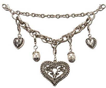 Charivari Trachtenkette Strass-Herz mit Hirsch - Dirndlkette mit Trachten-Herzen und Perlen, Trachtenschmuck für Trachtenbluse und Lederhose, Dirndl-Schmuck fürs Oktoberfest (antik-silber-farben)