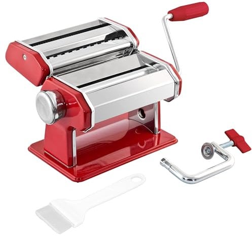 bremermann Nudelmaschine Edelstahl/Metall ROT - für Spaghetti, Pasta und Lasagne (7 Stufen), Pastamaschine, Pastamaker