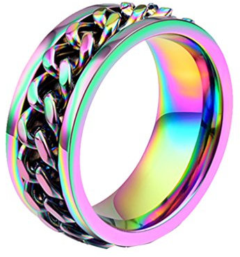 PAMTIER Herren Edelstahl 8MM Regenbogen LGBT Stolz Spinner Kette Ring Größe 57