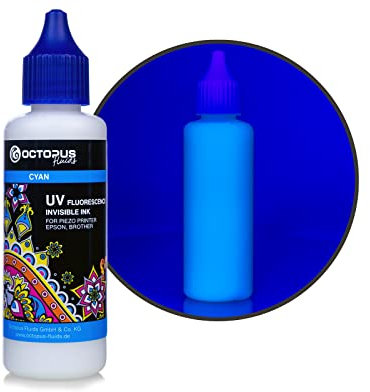 Octopus UV Fluoreszierende, unsichtbare Tinte kompatibel für Piezo Drucker Epson und Brother, Cyan