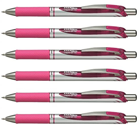 Pentel Gel-Tintenroller EnerGel mit Druckmechanik, 6 Stück, 0.7mm (pink, 6er Pack)