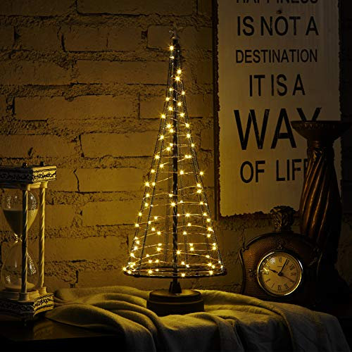 Honesty Santa's Tree,XL Black Mini-Weihnachtsbaum, 85 warmweiße LEDs auf Kupferdraht, mit Ladedatenleitung , Tischlampe und schönen Dekorationen für Ihre Zimmer, 425 mm Hoch