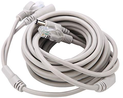 Sonew Câble CCTV Cat 5, Câble d'alimentation vidéo AHD 5M/10M/15M/20M pour caméras IP Système NVR 10 Mbps/100 Mbps, connecteur d'alimentation RJ45 + DC (couleur blanc)(15M)