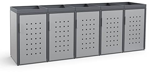 MEISTERBOX – 5er Mülltonnenbox Mülltonnenverkleidung mit Pflanzdach - 120L - Korpus Signalgrau/Pfosten & Dach Anthrazit